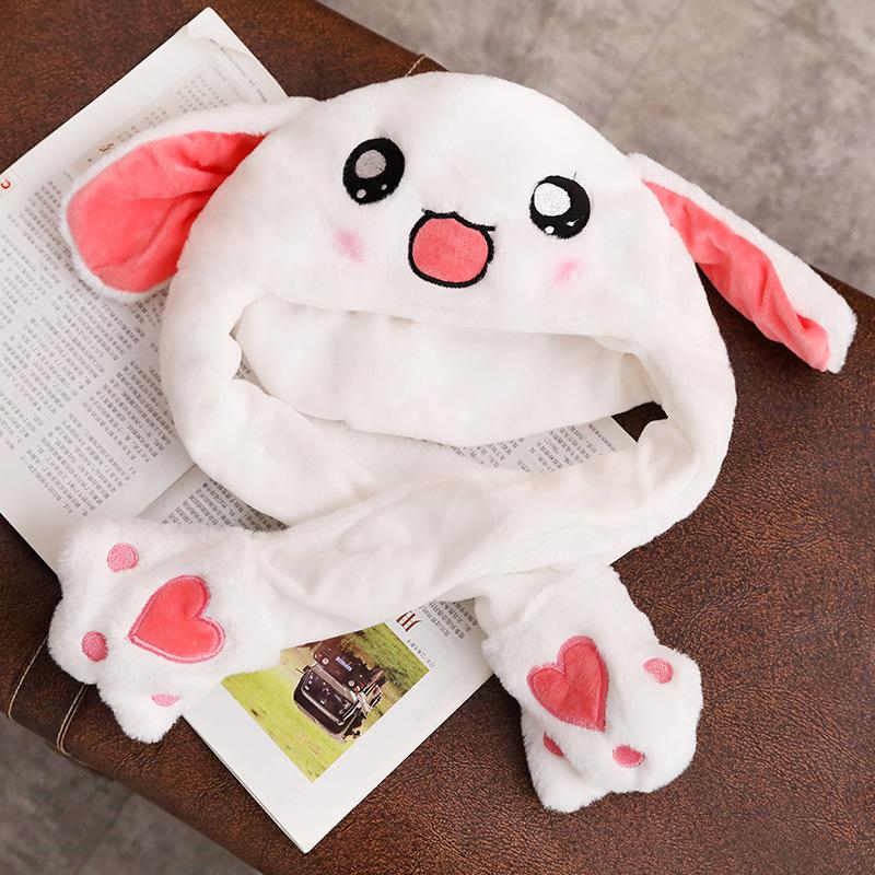 1pc 60cm Funny Rabbit Hat with Ears Moving Plush Toy Stuffed Soft Hat Doll Cute Birthday Gift FOR Kids Gir