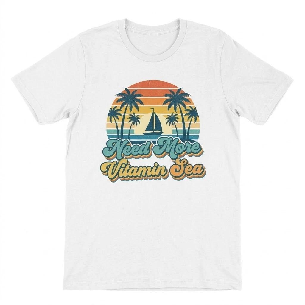 Vintage Need More Vitamin Sea T-Shirt - Retro Summer Beach Graphic Tee M