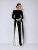 2024 Autumn/Winter Women's Retro High Waist Evening Dress - European & American Style, Color Block, Long Sleeve, Round Neck, Slimming Temperament.