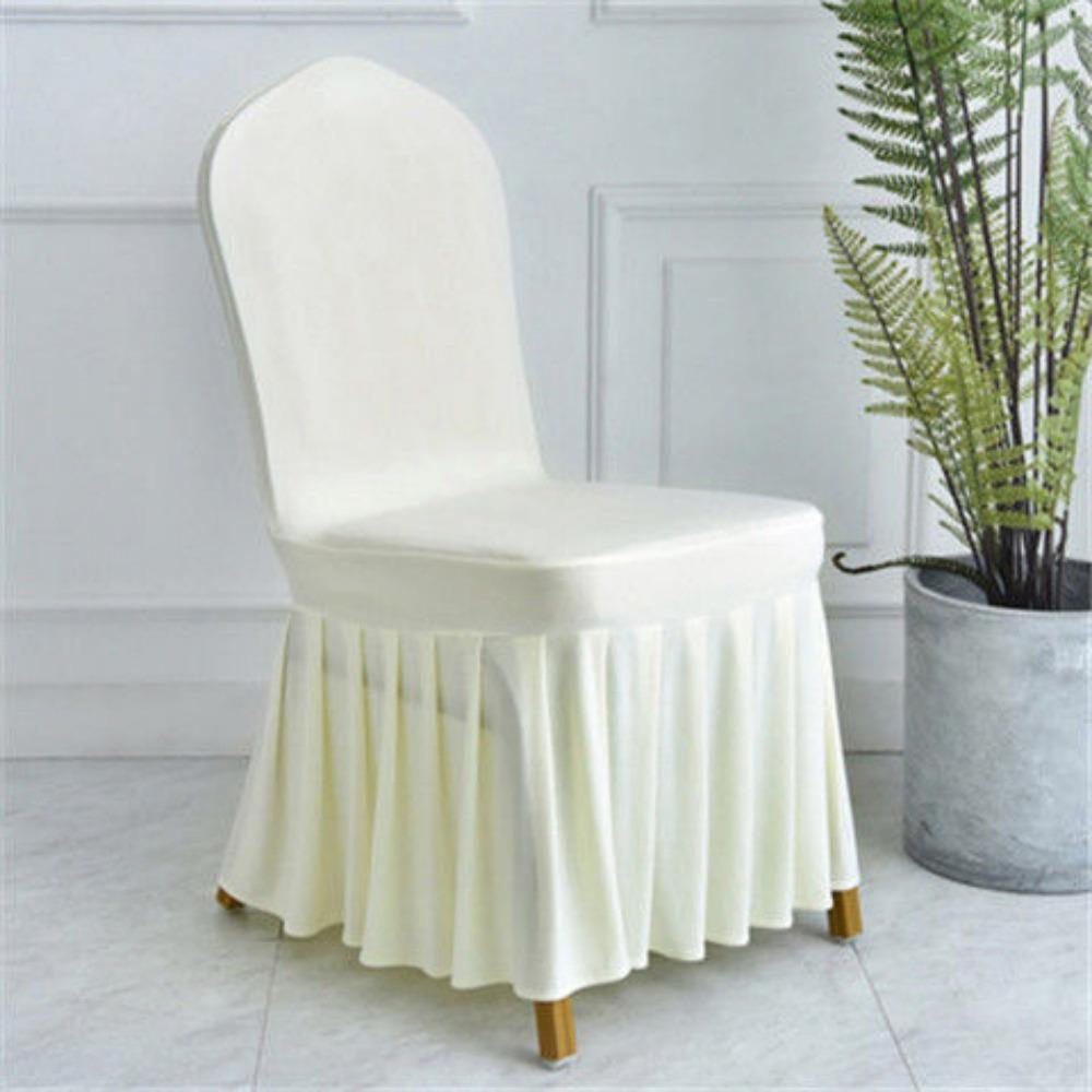 Pure Color Pleated Skirted Chair Cover Full Wrap Dustproof Seat Cover Washable Removable Elastic Chair Cover