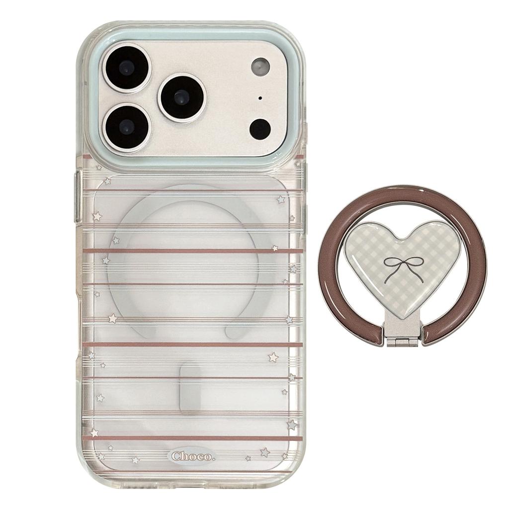 Love Magnetic Holder for Apple 17 Promax Phone Case 15 Blue Brown Bow for IPhone 16 Korean 13 Soft