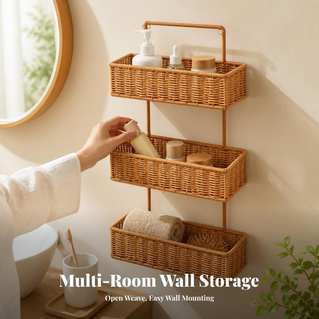 Vertical Storage Organizer Multi-Purpose Three-Tier Wall-Mounted Basket