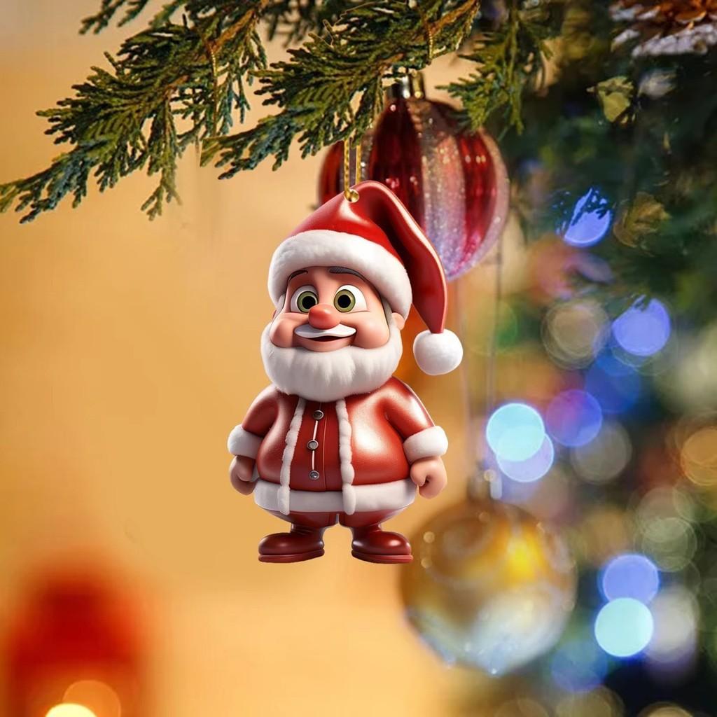 Cartoon Santa Cute Claus Pattern Acrylic Pendant For Christmas Decoration