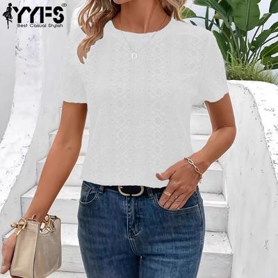 Women's Fashion Casual Summer Spring Solid Color Print Short Sleeve O-Neck Blouses & Shirts