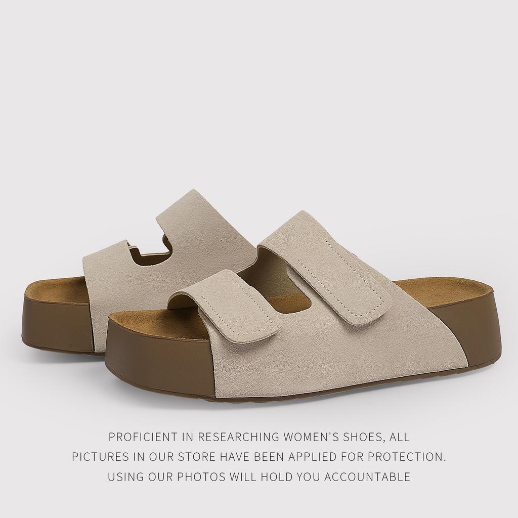 Spring And Summer Matte Soft Surface Velcro Cork Platform One Word Birkenstocks Summer New Beach Sandals 26
