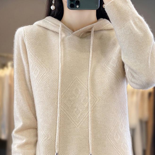 Hooded Knitted Hoodie Women's Versatile Solid Color Hoodie Loose Western Coat Top Explosive Casual Hooded Sweater