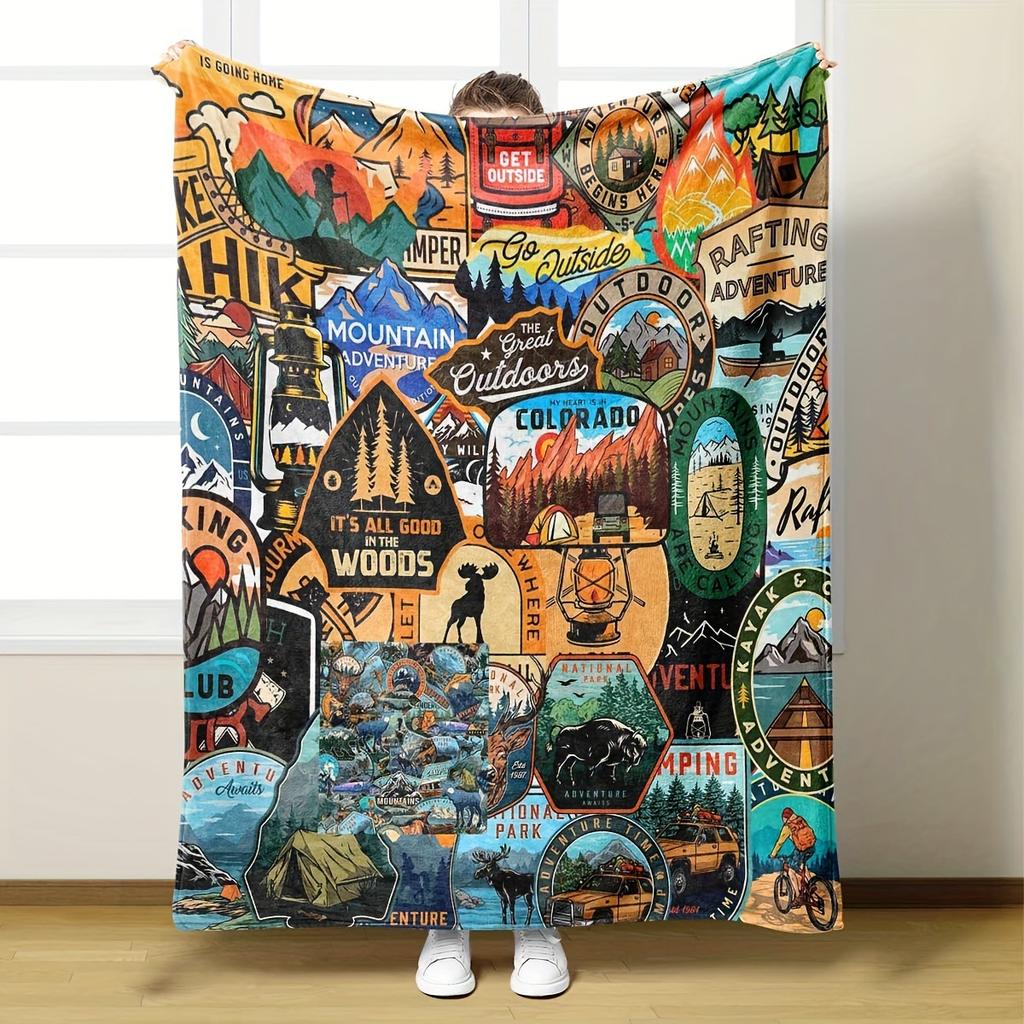 Camping Series Green Tree Printed Blanket Men'S And Women'S Four Seasons Available Soft Blanket Flannel Blanket