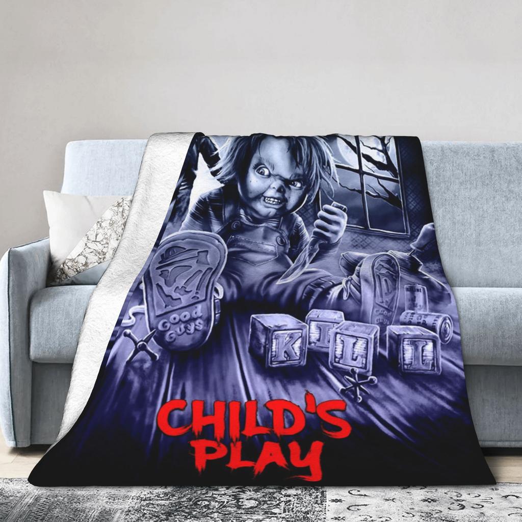 Chucky Horror Movie Knitted Blanket Childs Play Halloween Fuzzy Throw Blanket Home Couch Personalised Soft Warm Bedspread