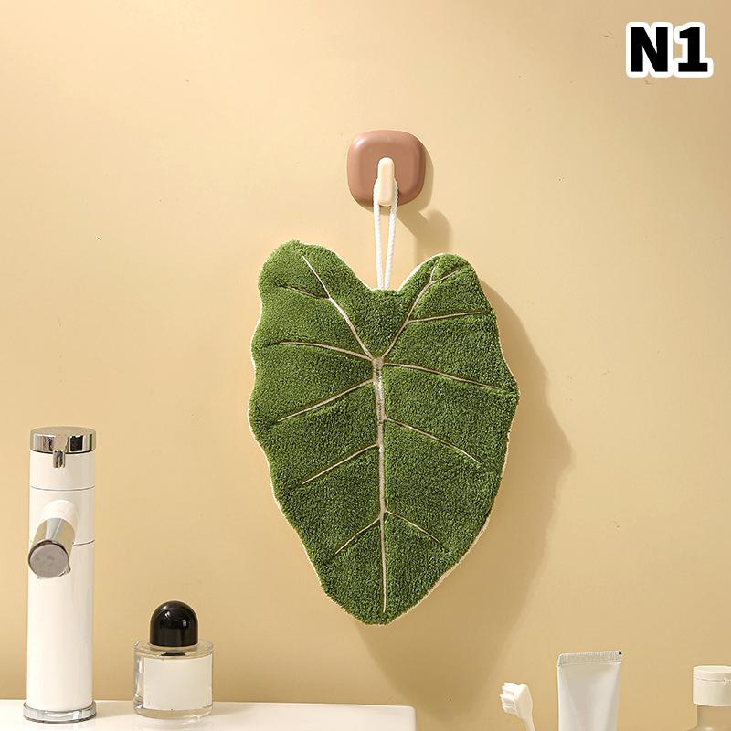 Soft Double-layer Leaf Style Hand Towel Thickened Absorbent Hanging Hand Cloth Speed Dry Handkerchief Rag For Kitchen Bathroom