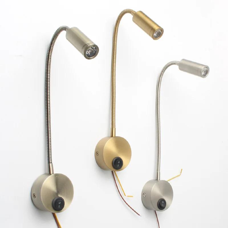 LED 3W Reading Wall Lamp With Switch Flexible Adjustable Working Study Wall Mounted Bedroom Bedside Night Light