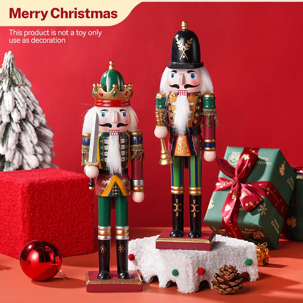 2PCS Wooden Christmas Decorations Nutcracker 30CM Traditional Painted Nutcracker, Collectible Christmas Party for Home Fireplace