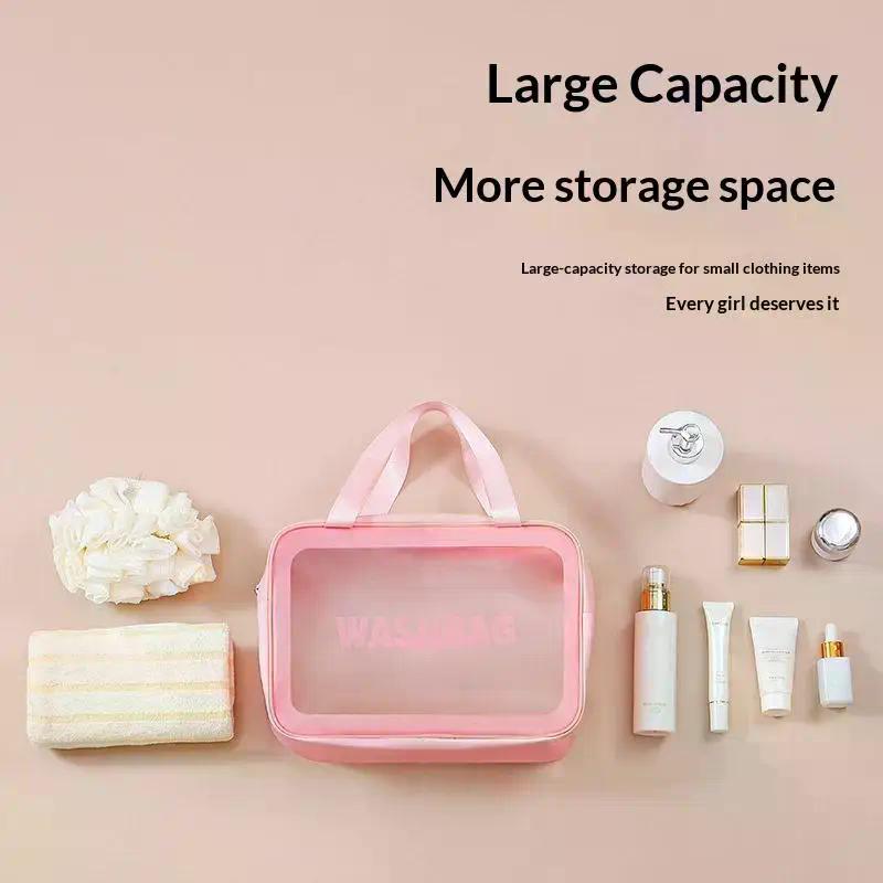 Dry-wet Separation Double Transparent PU Makeup Bag Portable Washing Bag Cosmetic Storage Bag Travel Fitness Swimming Essentials