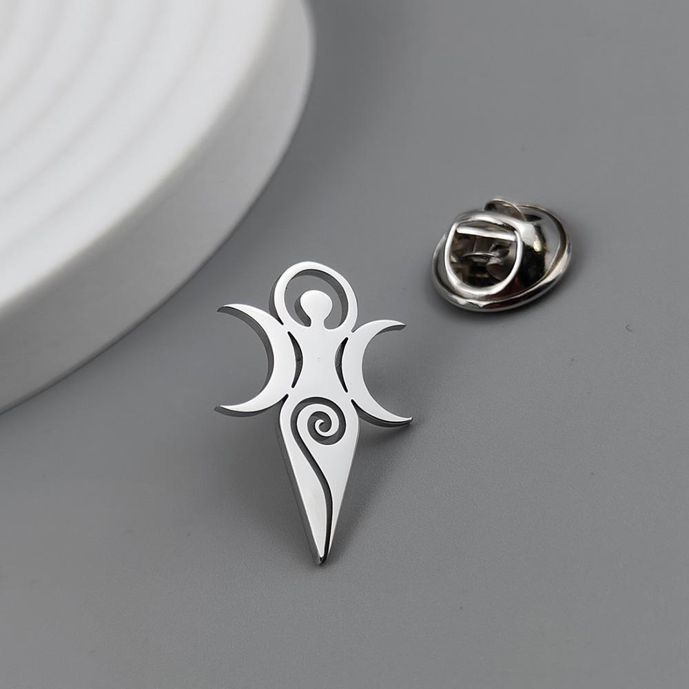 Ancient mythological symbols stainless steel brooch, key of life/swirling goddess/troll cross emblem, classic guardian jewelry.