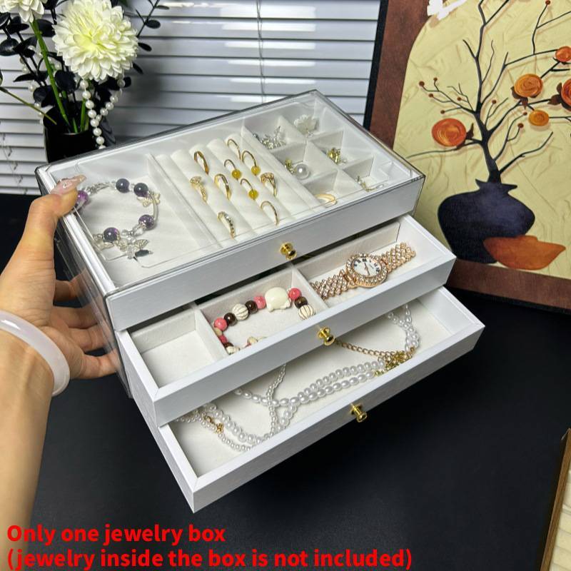 Large Capacity Walnut Wood Pattern Jewelry Box With Multiple Layers For Gift And Travel Storage