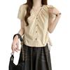 Plus Size V-Neck Drawstring Pleated Short Sleeve Summer Top for Women - Waist-Cinched Tummy-Covering Design