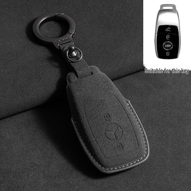 Mercedes Key Case with Alcantara, Compatible with E-Class, S-Class, C-Class, B-Class, GLC, GLB—Full Coverage Protection
