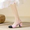 In Stock French Coco Style Soft Leather Color Block Low Cut Sandals - Women's Spring Mid and Thick Flat Heels