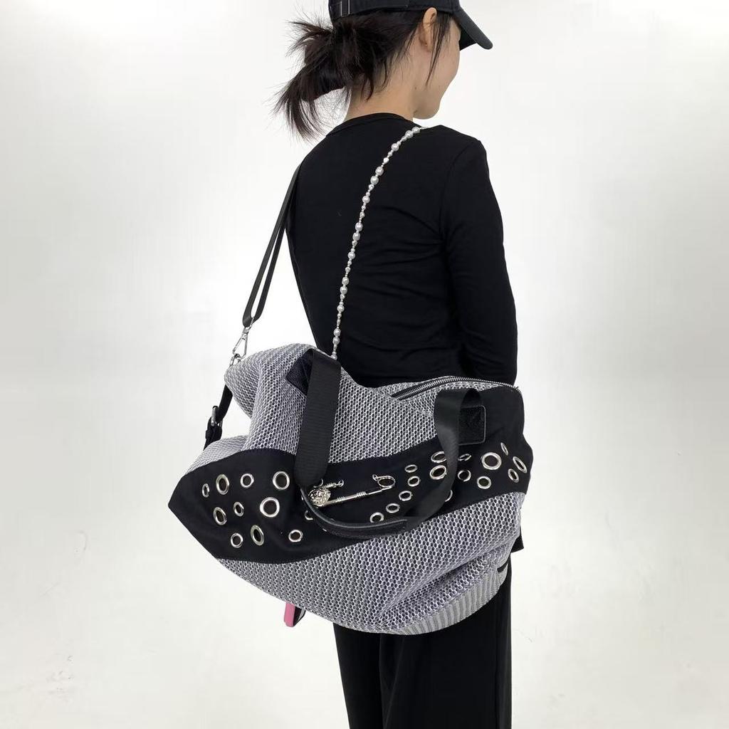 Street Personality Millennial Babes Tote Bag Pin Splicing Large Capacity Shoulder Messenger Bag