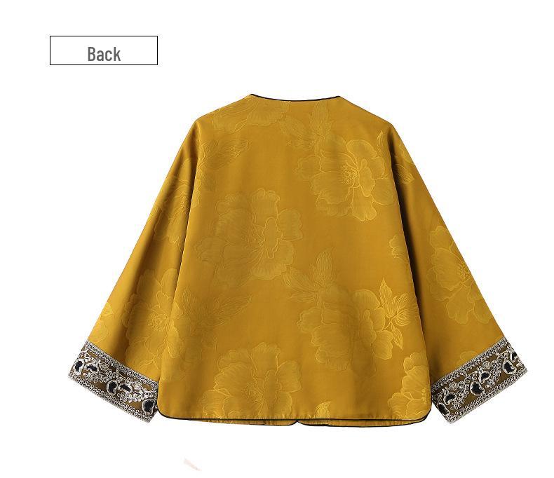 2025 Early Spring Chinese Jacquard Round Neck Frog Button Coat AH66606