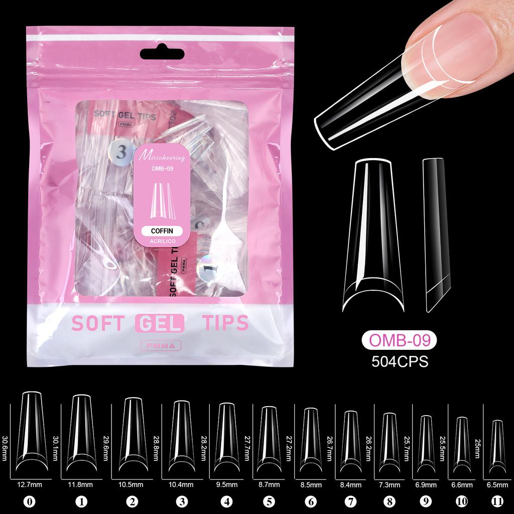 500pcs/bag Coffin False Nail Tips Clear Ballerina Stiletto Rounded Square Acrylic Fake Nails Extension System UV Gel Manicure