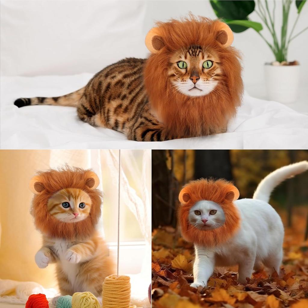 Cat Halloween Costumes - Lion Mane Wig for Cats & Puppies, Adjustable Pet Cosplay Apparel Kitten Outfits for Halloween Christmas Cat Birthday Party