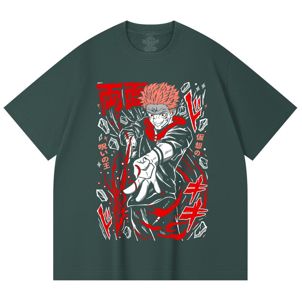 230 Gsm 100% Cotton Jujutsu Kaisen V31 Sukuna Print Unisex Heavy Cotton T Shirt