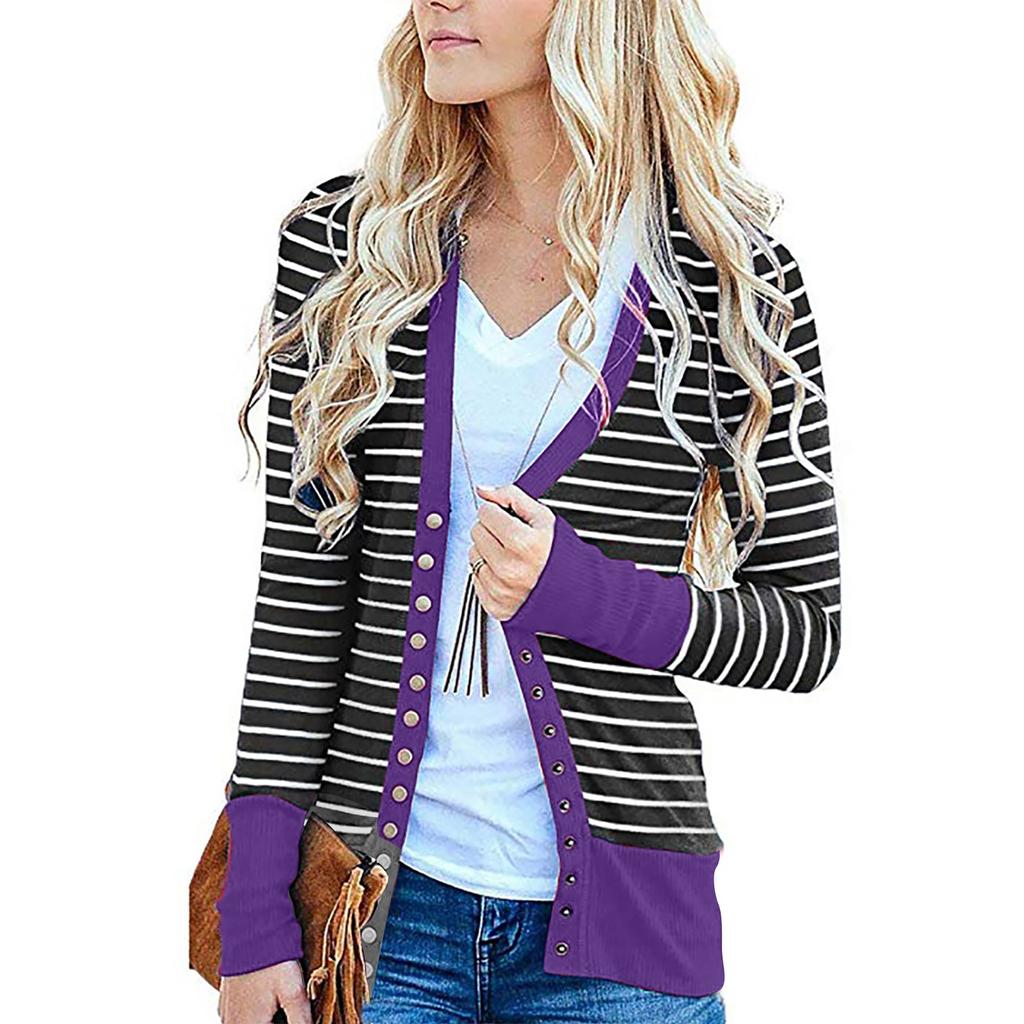 Moda damska Casualowe paski z długimi rękawami Cardigan Jacket Tops