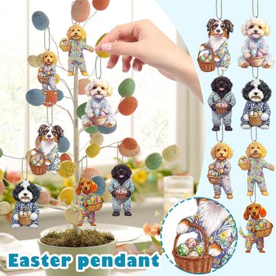 Décoration de voiture de Pâques pour chien plat 2D en acrylique. Décoration Pendentif Animal