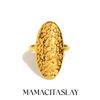 MamacitaSlay 316L Stainless Steel Oval Hammer Pattern Opening Ring Party Waterproof Jewelry Women's 18K Gold Plated Ring Gift