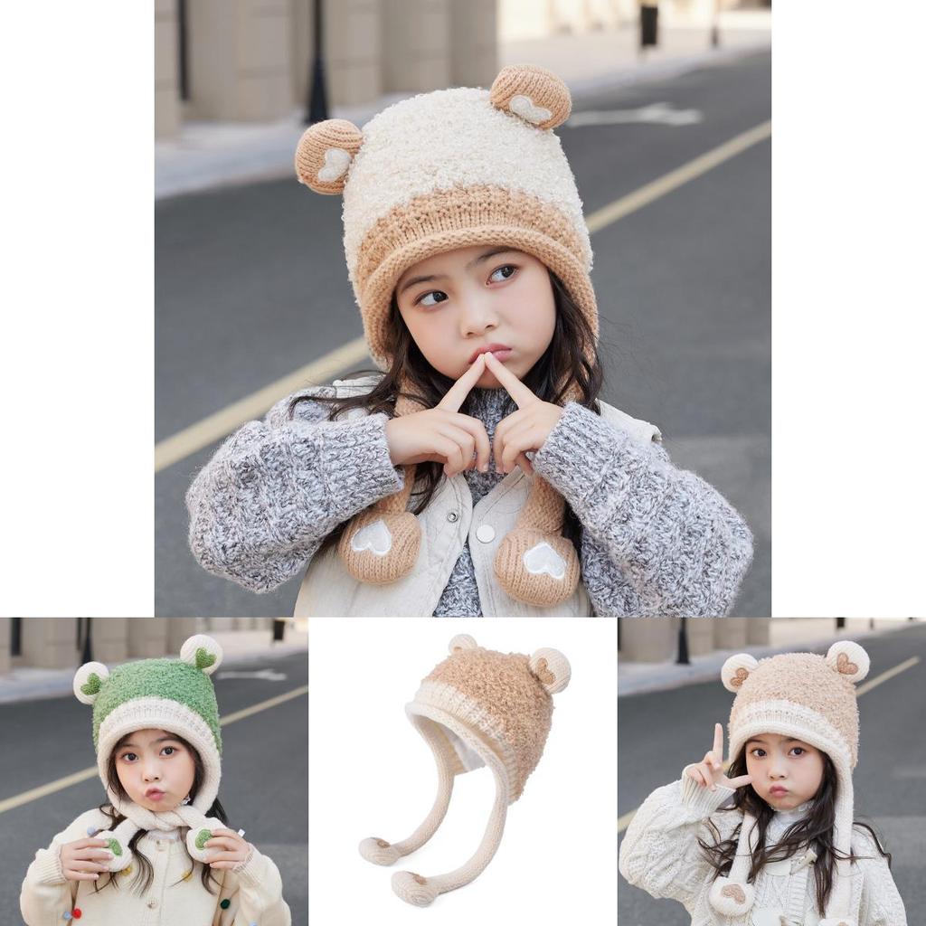 Kids Knit Hat With Heart Ears For Winter Warmth And Wind Resistance