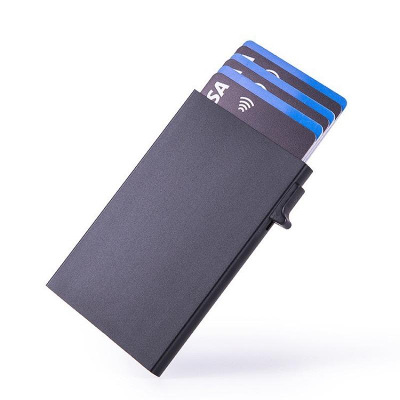1Pc Hand Push Aluminum Alloy Card Box, Anti-theft RFID Card Bag, Anti-degaussing Automatic Pop-up Bank Card Cover, Credit Card Box