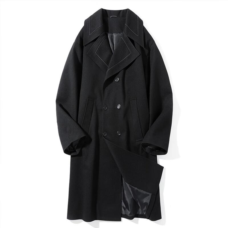 ROMON Men's Mid-Length Wool Blend Business Trench Coat