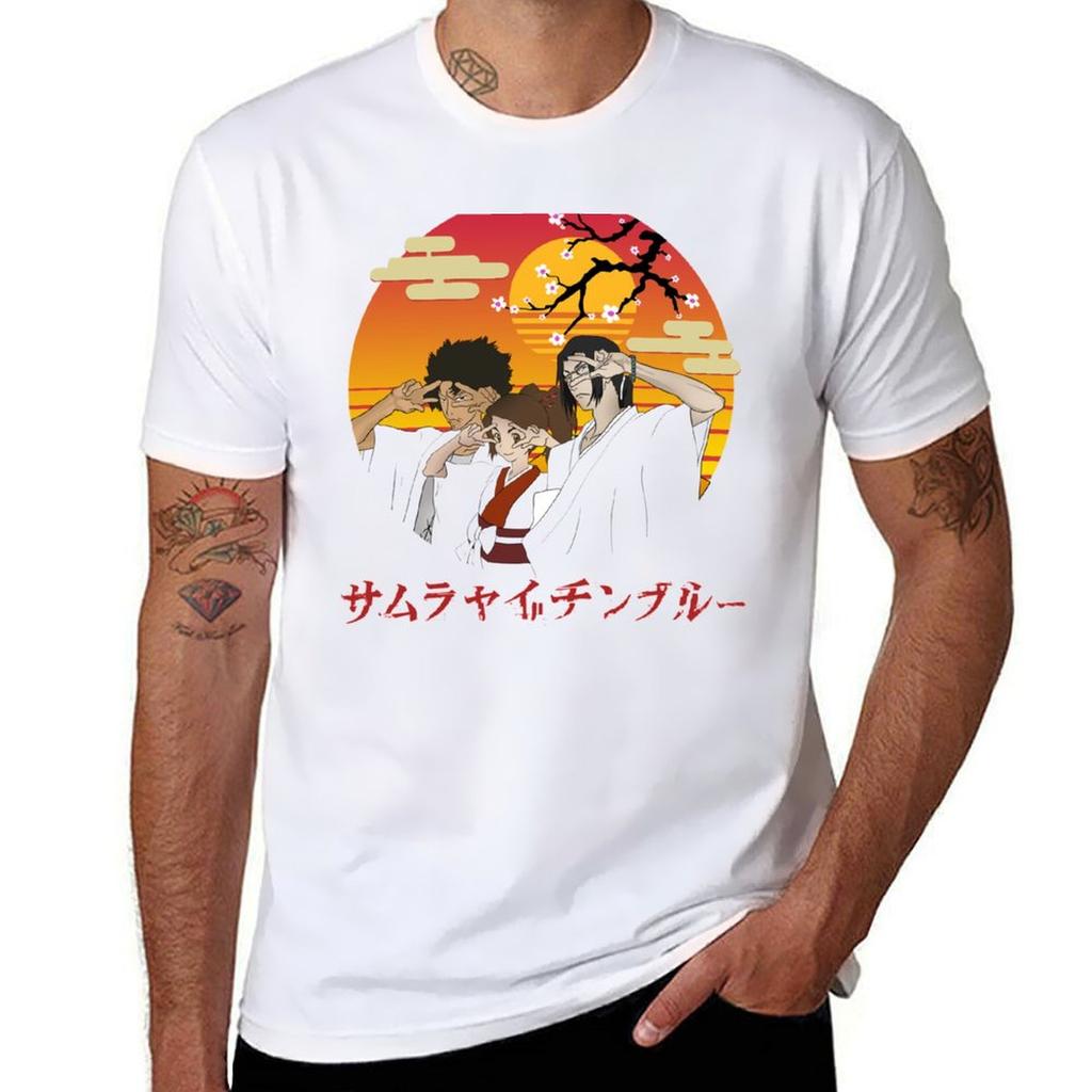 Fuu Mugen Jin Champloo Sonnenuntergang Vintage T-Shirt Basic Einfaches Design Kurzarmshirt