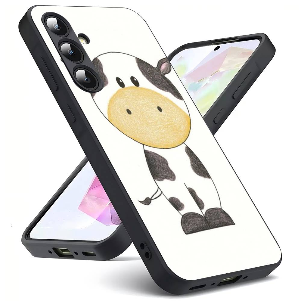 Cute Cartoon Black And White Cow For Samsung Galaxy S25 S24 S23 Ultra S22 S21 Plus S20 Black Soft Silicone Protective Case