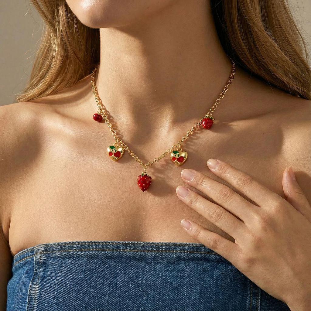 Cherry Strawberry Pendant Clavicle Necklace - High-End Versatile Jewelry