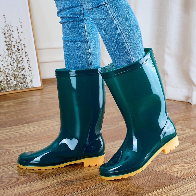 Medium Tube Four-season Rain Shoes Women's Warm Special Shoes Medium Top Non-slip Water Boots Velvet Rain Boots Work