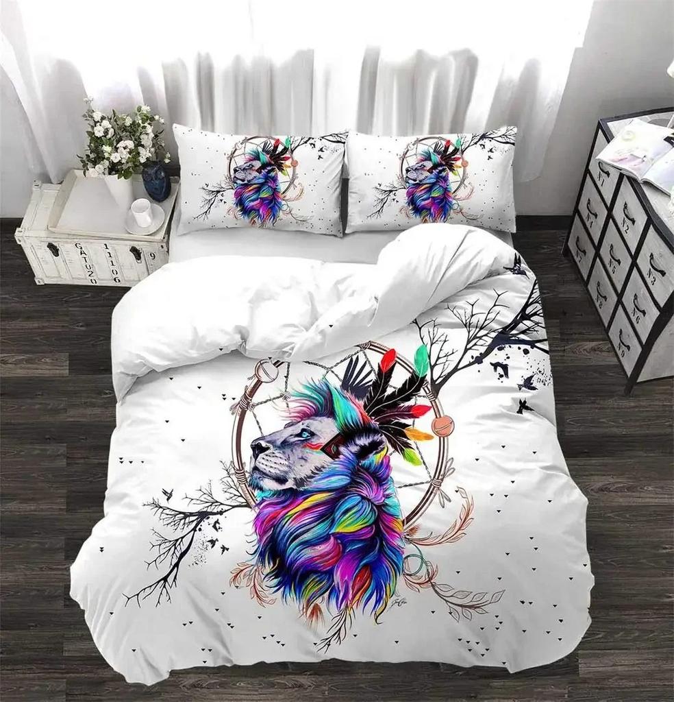 3PCS Single-sided Printed Quilt Cover Lion Animals Printed Bedding Sets Comfortable Bedspreads Comforter Duvet Birthday Gift