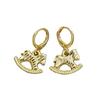 Unique Horse Theme Ear Studs Gold Finish and Stones Adorned for Parties Formal Event Elegant