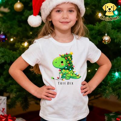 Christmas Dinosaur Light Children T-Shirt Christmas Party Shirt Cotton Children's Clothing Tree Rex Shirt Santa Dinosaur Tops