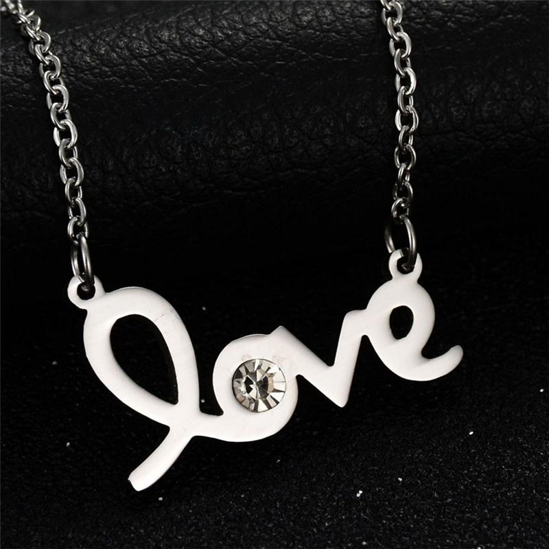 Necklace Hollow Love Letter Rhinestone Titanium Steel Rose Gold Short Summer Accessories