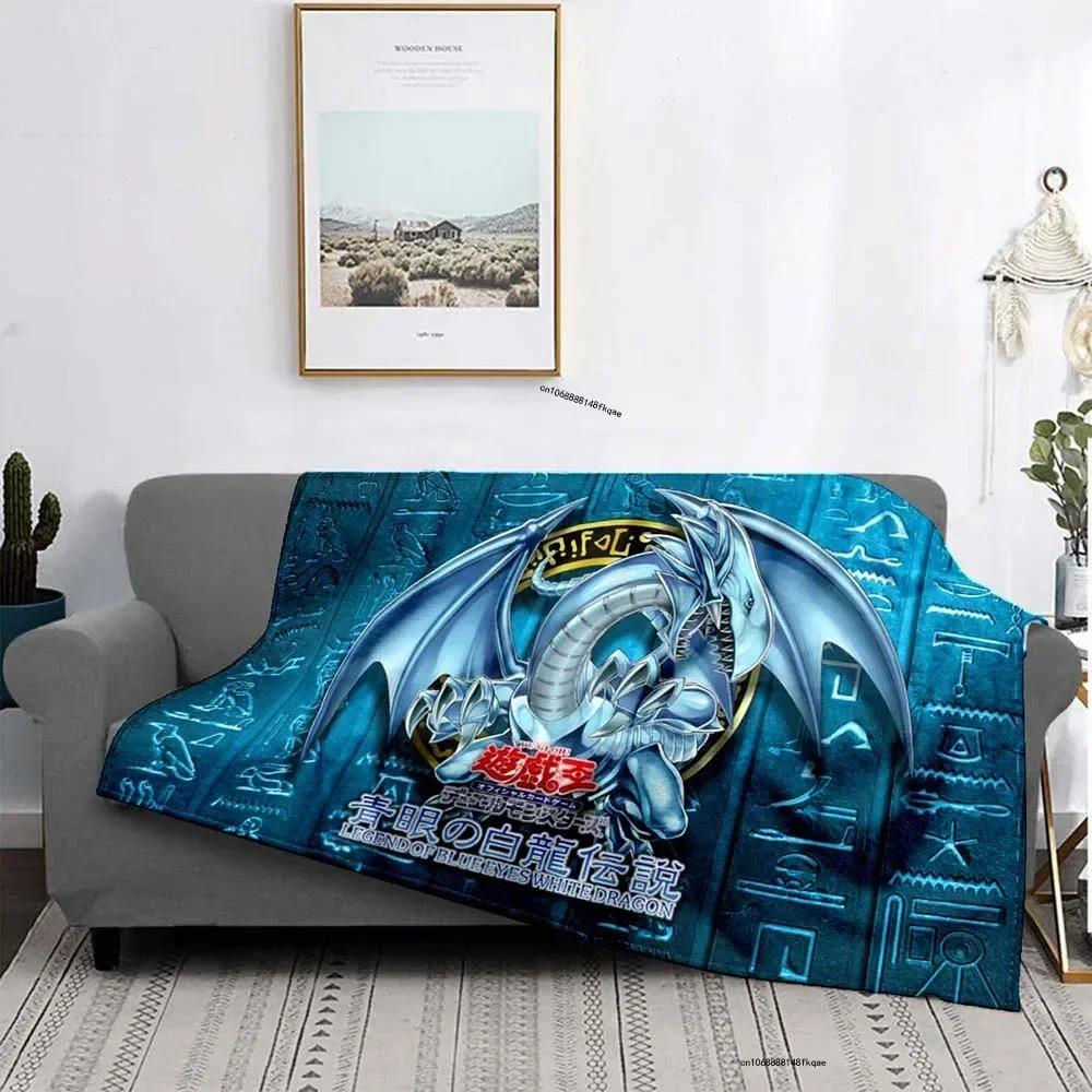 Anime Yu Gi Oh Card Yugioh Throw Blanket Blue Eyes White Dragon Anime Cartoon Soft Plush Blanket Bedroom Bedspread Home Decor