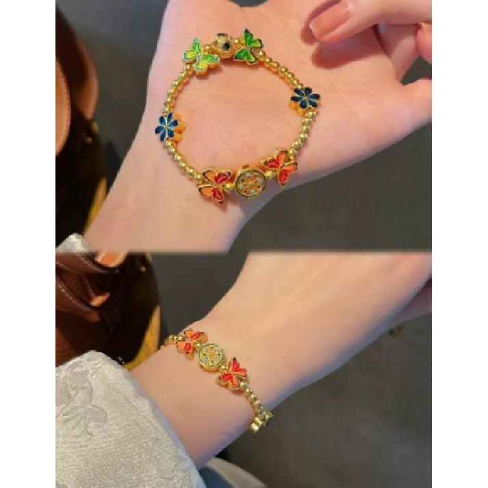 Gold Shop-style Bracelet, Traditional Sand Gold Bracelet, Enamel-coated Colorful Butterfly Bracelet, Gift for Women