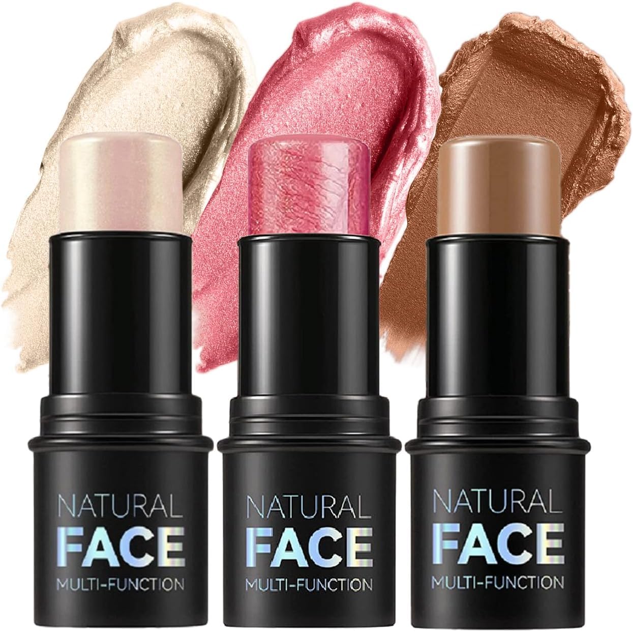 

3-Piece Contouring Stick: A non-sticky, water-resistant contouring stick with three shades—highlighter, bronzer, and blush—for easily defining