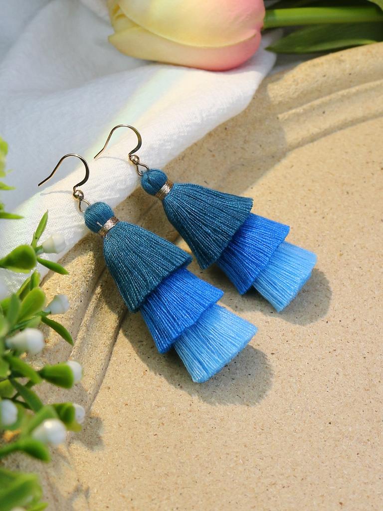 Bohemian Holiday Style Earrings Multi Layered Tassel Pendant Colorful Zircon Set Women's Earrings