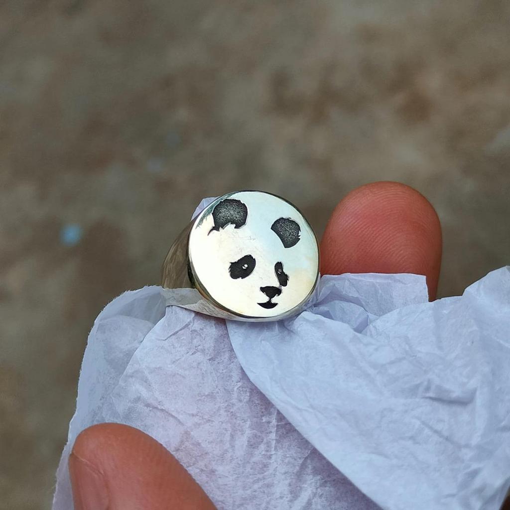 Handmade Panda Signet Ring: 925 Sterling Silver Animal Jewelry