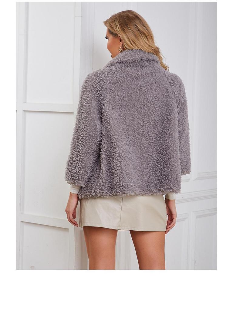 2023 Women's Faux Fur Short Coat with Zipper - European & American Style Lamb's Wool Fleece Jacket