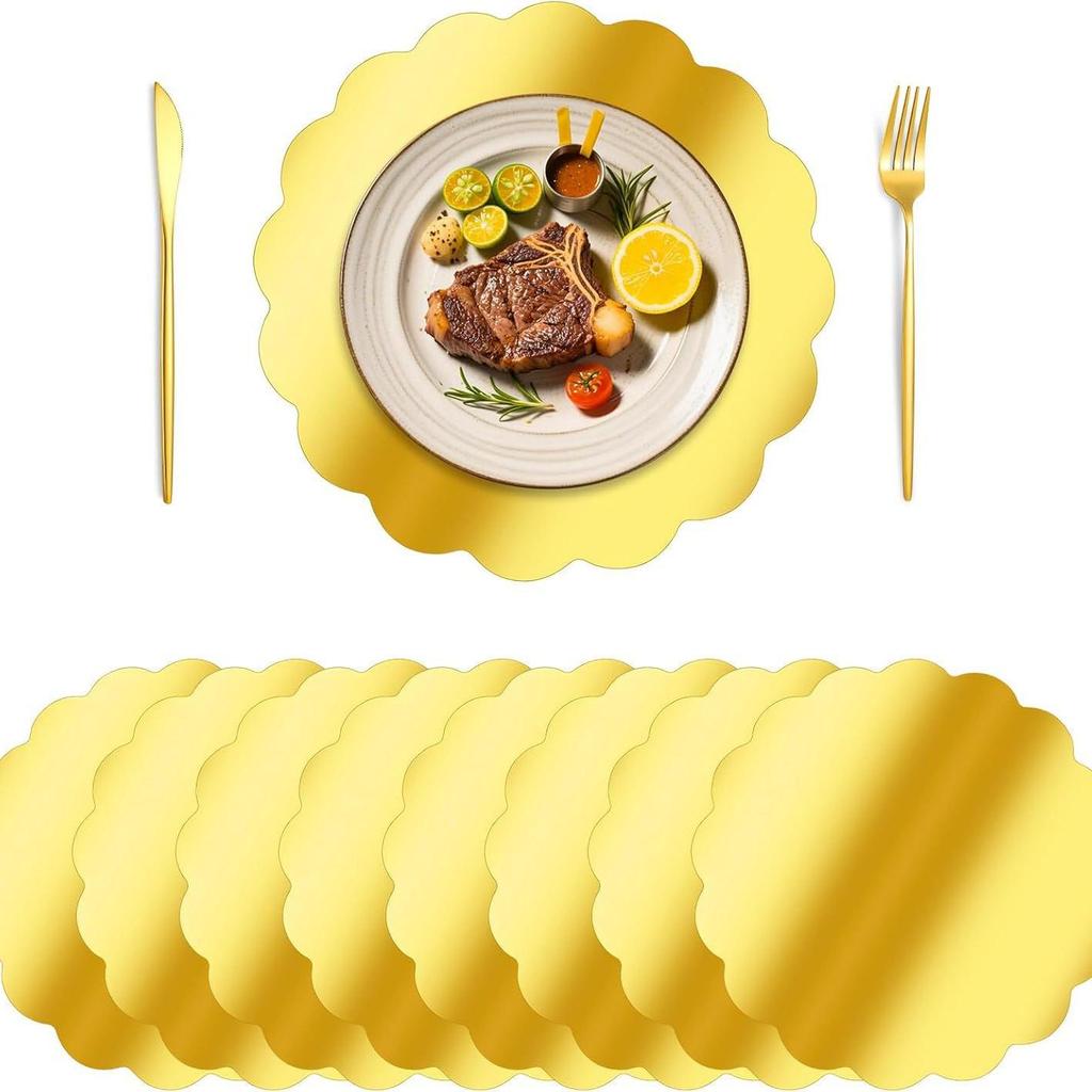 Gold Flower Paper Table Mats for Birthdays, Weddings, and Dinner Parties.