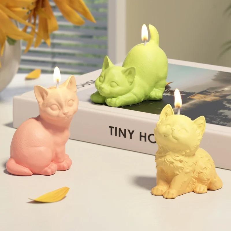 3D Cat Dog Candle Silicone Mold Multiple Cute Animals Shape Aromatherapy Soap Resin Molds Cake Decor Candy Chocolate Baking Tool