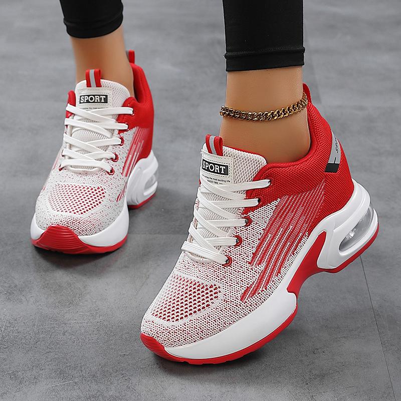 2025 straight hair spring and autumn new casual women's shoes flying woven breathable platform sports shoes non-slip comfortable inner height increa