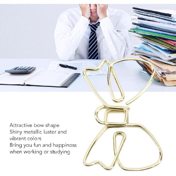 100pcs Cute Bow Metal Paperclips, Gold Bow Paper Clips for Office, School, Home Use with Box, for Bookmarks, Photo Clips, Memo Clips, Calendar